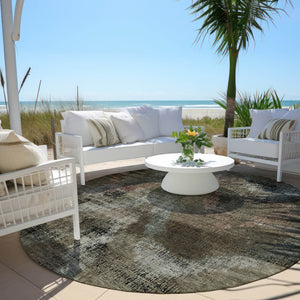 Homeroots 3' Brown Taupe And Salmon Abstract Washable Area Rug For Indoor And Outdoor Spaces, Durable Design 8' Round Polyester 587118