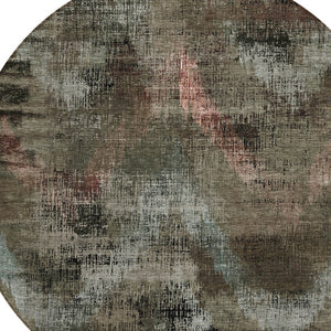 Homeroots 3' Brown Taupe And Salmon Abstract Washable Area Rug For Indoor And Outdoor Spaces, Durable Design 8' Round Polyester 587118