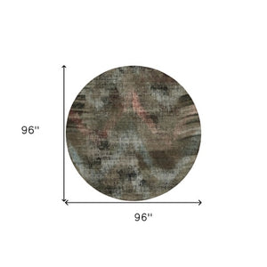 Homeroots 3' Brown Taupe And Salmon Abstract Washable Area Rug For Indoor And Outdoor Spaces, Durable Design 8' Round Polyester 587118