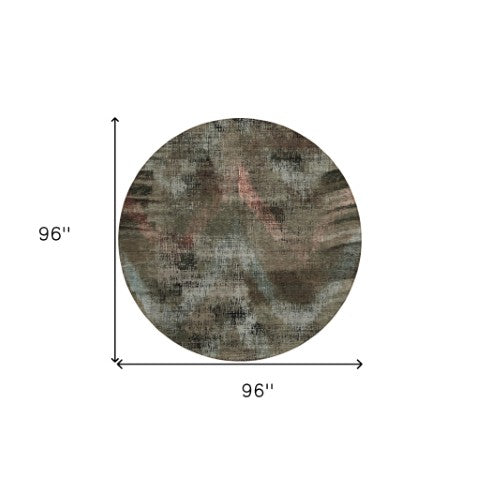 Homeroots 3' Brown Taupe And Salmon Abstract Washable Area Rug For Indoor And Outdoor Spaces, Durable Design 8' Round Polyester 587118