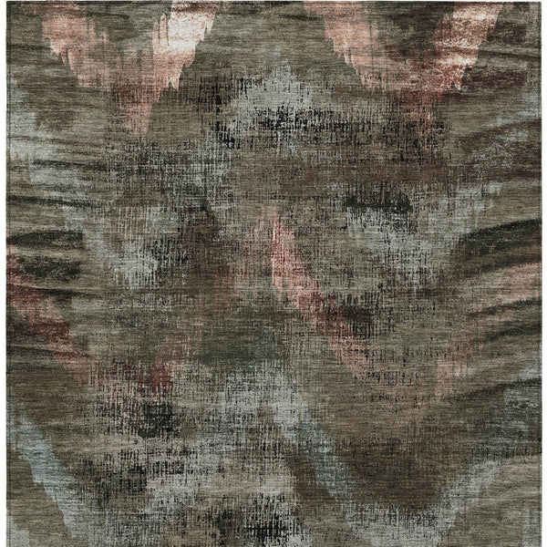 Homeroots 3' Brown Taupe And Salmon Abstract Washable Area Rug For Indoor And Outdoor Spaces, Durable Design 8' X 10' Polyester 587119