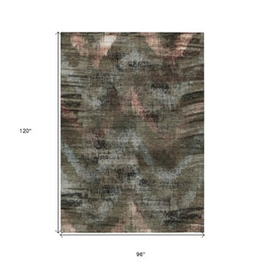 Homeroots 3' Brown Taupe And Salmon Abstract Washable Area Rug For Indoor And Outdoor Spaces, Durable Design 8' X 10' Polyester 587119