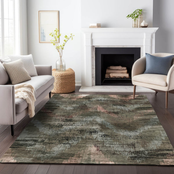 Homeroots 3' Brown Taupe And Salmon Abstract Washable Area Rug For Indoor And Outdoor Spaces, Durable Design 8' X 10' Polyester 587119