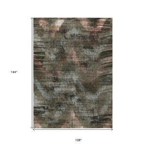Homeroots 3' Brown Taupe And Salmon Abstract Washable Area Rug For Indoor And Outdoor Spaces, Durable Design 9' X 12' Polyester 587120