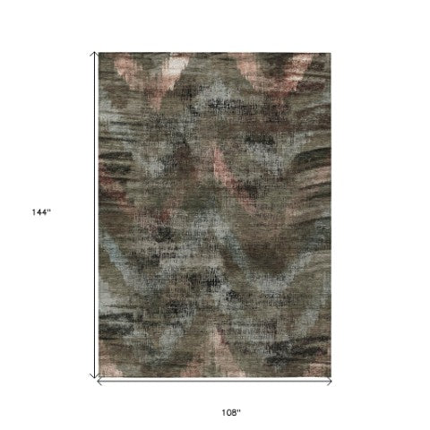 Homeroots 3' Brown Taupe And Salmon Abstract Washable Area Rug For Indoor And Outdoor Spaces, Durable Design 9' X 12' Polyester 587120