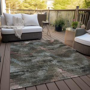 Homeroots 3' Brown Taupe And Salmon Abstract Washable Area Rug For Indoor And Outdoor Spaces, Durable Design 9' X 12' Polyester 587120