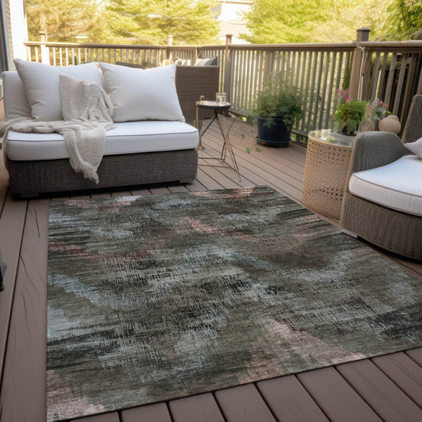 Homeroots 3' Brown Taupe And Salmon Abstract Washable Area Rug For Indoor And Outdoor Spaces, Durable Design 9' X 12' Polyester 587120
