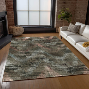 Homeroots 3' Brown Taupe And Salmon Abstract Washable Area Rug For Indoor And Outdoor Spaces, Durable Design 9' X 12' Polyester 587120