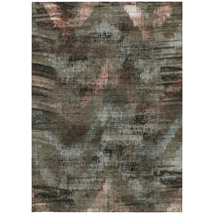 Homeroots 3' Brown Taupe And Salmon Abstract Washable Area Rug For Indoor And Outdoor Spaces, Durable Design 10' X 14' Polyester 587121