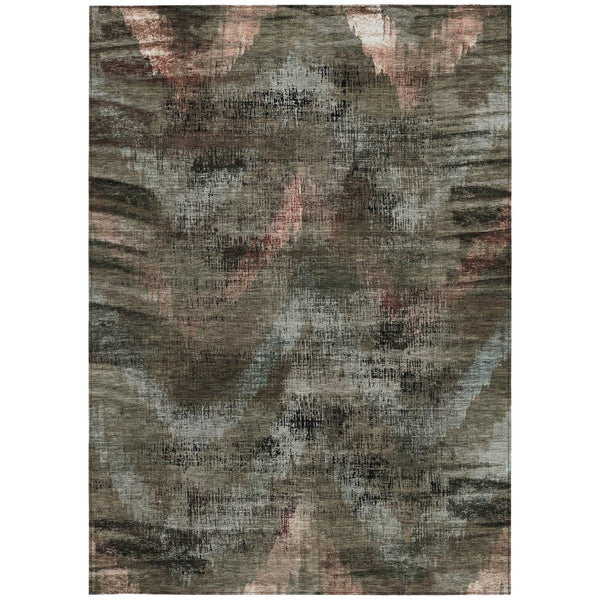 Homeroots 3' Brown Taupe And Salmon Abstract Washable Area Rug For Indoor And Outdoor Spaces, Durable Design 10' X 14' Polyester 587121
