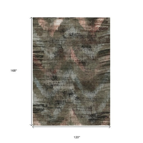Homeroots 3' Brown Taupe And Salmon Abstract Washable Area Rug For Indoor And Outdoor Spaces, Durable Design 10' X 14' Polyester 587121