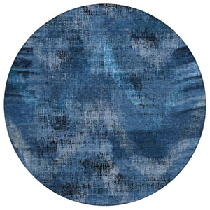HomeRoots 5' Abstract Navy Blue and Sky Blue Indoor Outdoor Area Rug - Modern, Washable, Stain-Resistant Design 8' Round 587124