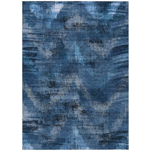 HomeRoots 9' Navy Blue and Sky Blue Abstract Area Rug - Stylish, Washable, Durable for Indoor & Outdoor Spaces 9' X 12' 587126