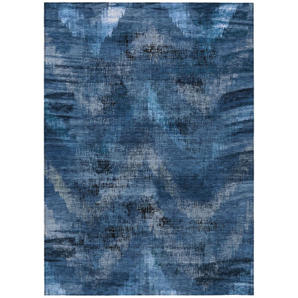 HomeRoots 5' Abstract Navy Blue and Sky Blue Indoor Outdoor Area Rug - Modern, Washable, Stain-Resistant Design 10' X 14' 587127