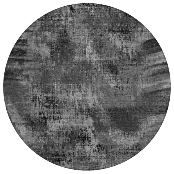 HomeRoots 5' Modern Gray Charcoal and Silver Abstract Area Rug for Stylish Indoor and Outdoor Spaces 8' Round 587136
