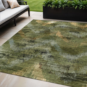 Homeroots 3' Brown Taupe And Salmon Abstract Washable Area Rug For Indoor And Outdoor Spaces, Durable Design 5' X 8' Polyester 587141