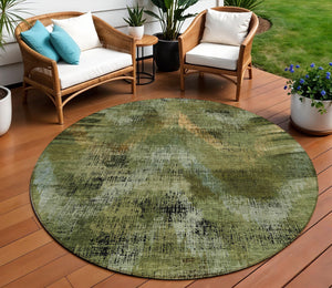 Homeroots 3' Brown Taupe And Salmon Abstract Washable Area Rug For Indoor And Outdoor Spaces, Durable Design 8' Round Polyester 587142