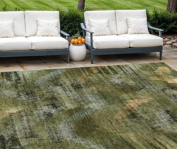 Homeroots 3' Brown Taupe And Salmon Abstract Washable Area Rug For Indoor And Outdoor Spaces, Durable Design 10' X 14' Polyester 587145