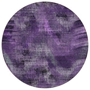 HomeRoots 5' Abstract Purple Lavender and Gray Washable Area Rug for Indoor and Outdoor Living Spaces 8' Round 587148