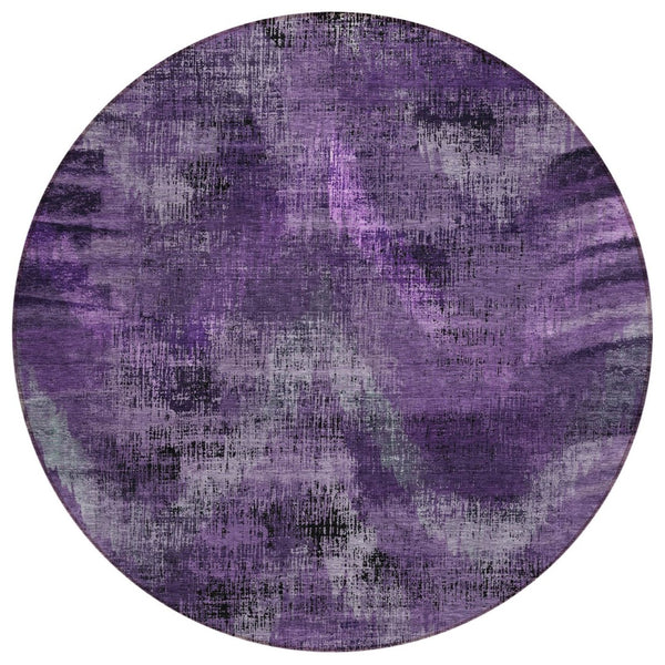 HomeRoots 5' Abstract Purple Lavender and Gray Washable Area Rug for Indoor and Outdoor Living Spaces 8' Round 587148