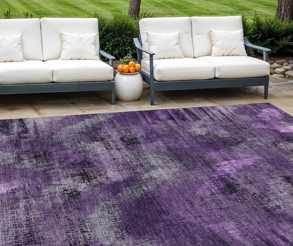 HomeRoots 5' Abstract Purple Lavender and Gray Washable Area Rug for Indoor and Outdoor Living Spaces 8' X 10' 587149