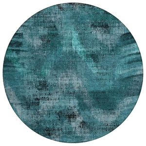 HomeRoots 5' Abstract Washable Indoor Outdoor Area Rug in Teal, Aqua & Gray - Durable and Stylish Décor Solution 8' Round 587154