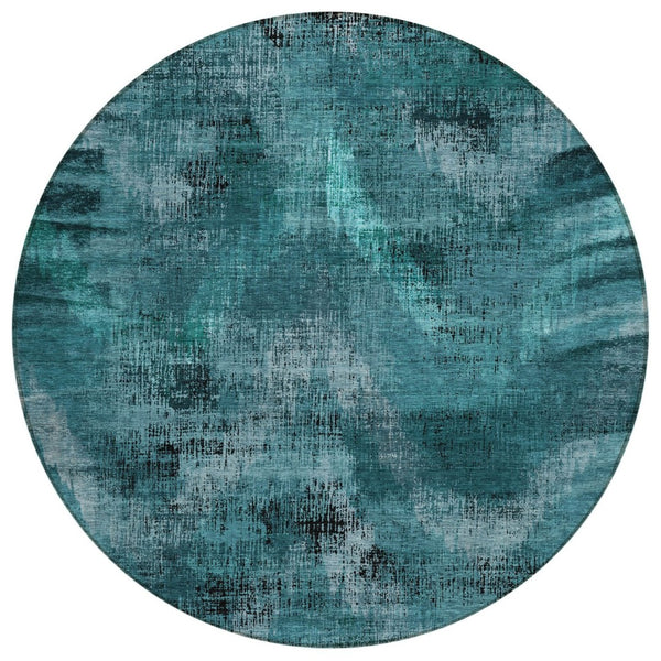 HomeRoots 5' Abstract Washable Indoor Outdoor Area Rug in Teal, Aqua & Gray - Durable and Stylish Décor Solution 8' Round 587154