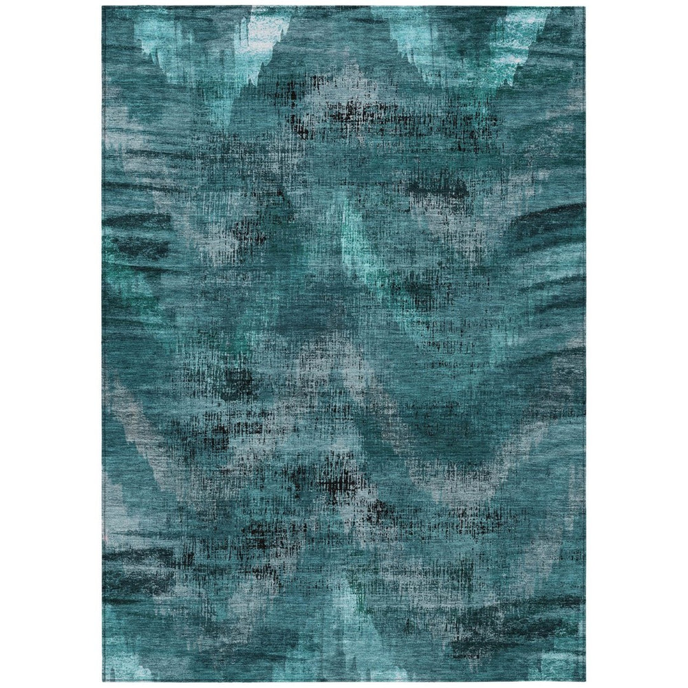 HomeRoots 5' Abstract Washable Indoor Outdoor Area Rug in Teal, Aqua & Gray - Durable and Stylish Décor Solution 8' X 10' 587155