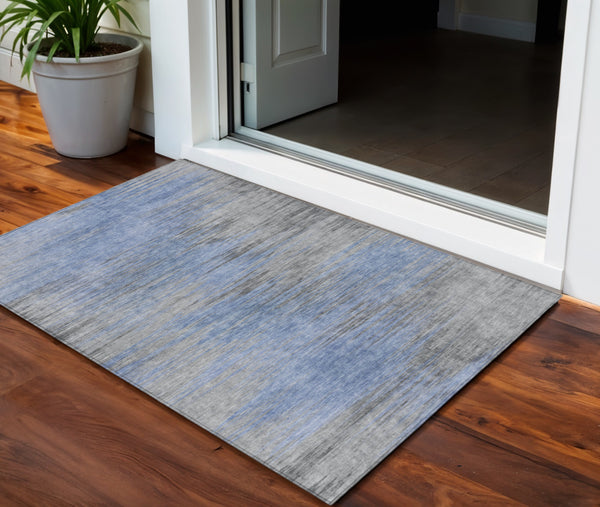 Homeroots 3' Denim Blue Abstract Washable Indoor Outdoor Area Rug - Stylish, Durable, And Easy To Maintain 3' X 5' Polyester 587158