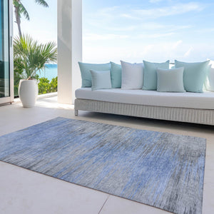 Homeroots 3' Denim Blue Abstract Washable Indoor Outdoor Area Rug - Stylish, Durable, And Easy To Maintain 3' X 5' Polyester 587158
