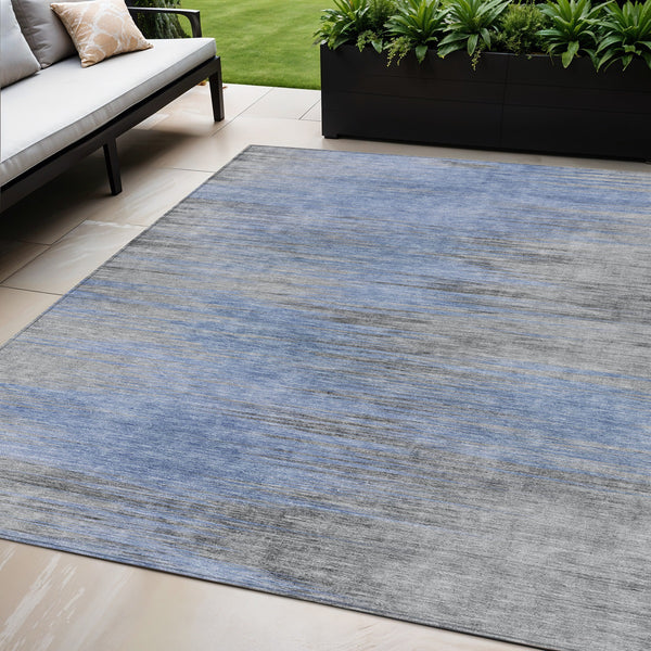 Homeroots 3' Denim Blue Abstract Washable Indoor Outdoor Area Rug - Stylish, Durable, And Easy To Maintain 5' X 8' Polyester 587159
