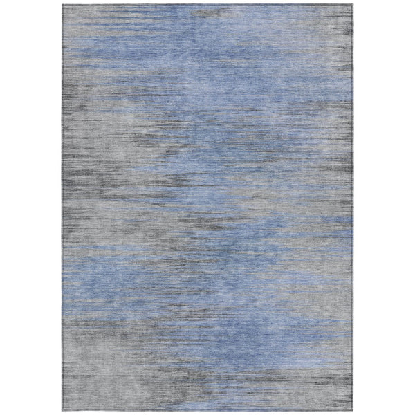 Homeroots 3' Denim Blue Abstract Washable Indoor Outdoor Area Rug - Stylish, Durable, And Easy To Maintain 5' X 8' Polyester 587159