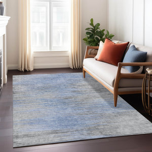 Homeroots 3' Denim Blue Abstract Washable Indoor Outdoor Area Rug - Stylish, Durable, And Easy To Maintain 5' X 8' Polyester 587159