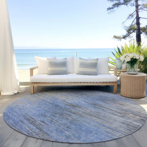 Homeroots 3' Denim Blue Abstract Washable Indoor Outdoor Area Rug - Stylish, Durable, And Easy To Maintain 8' Round Polyester 587160