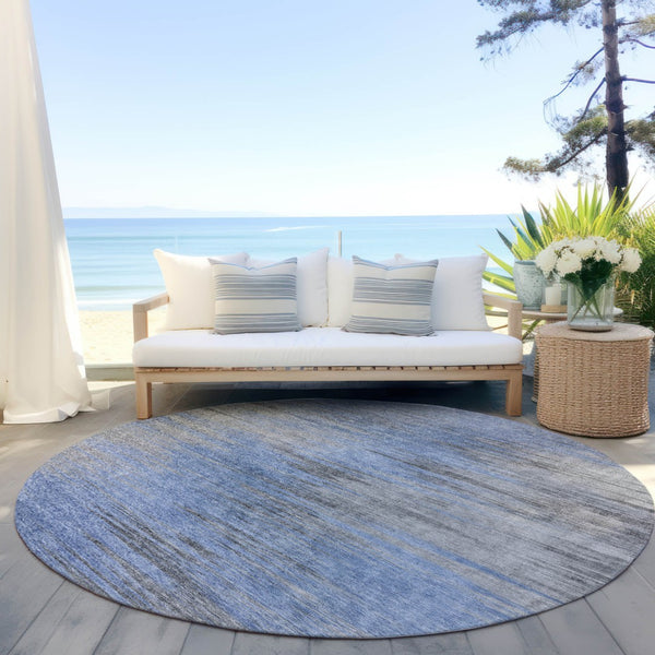 Homeroots 3' Denim Blue Abstract Washable Indoor Outdoor Area Rug - Stylish, Durable, And Easy To Maintain 8' Round Polyester 587160
