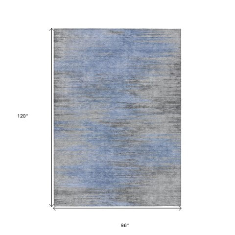 Homeroots 3' Denim Blue Abstract Washable Indoor Outdoor Area Rug - Stylish, Durable, And Easy To Maintain 8' X 10' Polyester 587161