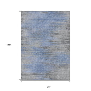 Homeroots 3' Denim Blue Abstract Washable Indoor Outdoor Area Rug - Stylish, Durable, And Easy To Maintain 9' X 12' Polyester 587162