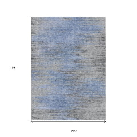 Homeroots 3' Denim Blue Abstract Washable Indoor Outdoor Area Rug - Stylish, Durable, And Easy To Maintain 10' X 14' Polyester 587163