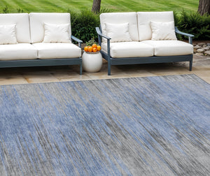 Homeroots 3' Denim Blue Abstract Washable Indoor Outdoor Area Rug - Stylish, Durable, And Easy To Maintain 10' X 14' Polyester 587163