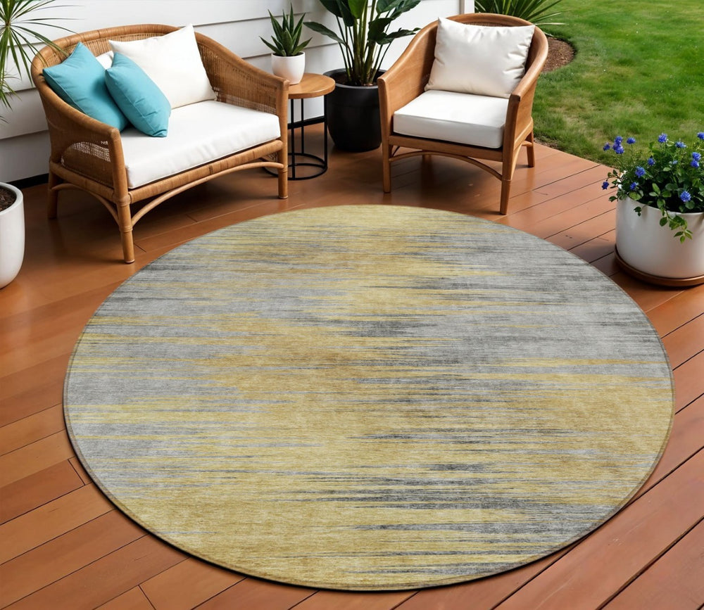 HomeRoots 5' Abstract Washable Area Rug in Gold, Gray & Charcoal - Durable, Stylish, Perfect for Indoors & Outdoors 8' Round 587166