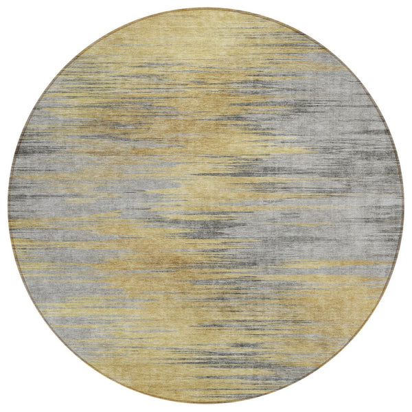 HomeRoots 5' Abstract Washable Area Rug in Gold, Gray & Charcoal - Durable, Stylish, Perfect for Indoors & Outdoors 8' Round 587166