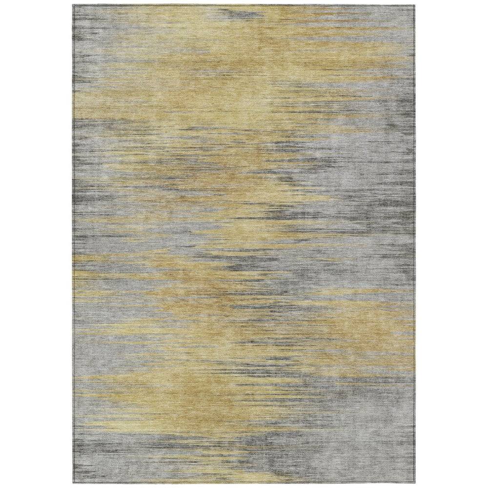 HomeRoots 9' Gold, Gray & Charcoal Abstract Area Rug - Durable, Washable Design for Indoor & Outdoor Spaces 9' X 12' 587168