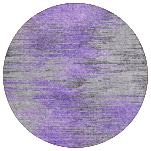 HomeRoots 5' Modern Abstract Area Rug in Purple, Gray & Charcoal - Durable, Washable, Indoor/Outdoor Versatility 8' Round 587172
