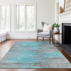 Homeroots 3' Denim Blue Abstract Washable Indoor Outdoor Area Rug - Stylish, Durable, And Easy To Maintain 3' X 5' Polyester 587182