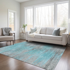 Homeroots 3' Denim Blue Abstract Washable Indoor Outdoor Area Rug - Stylish, Durable, And Easy To Maintain 3' X 5' Polyester 587182