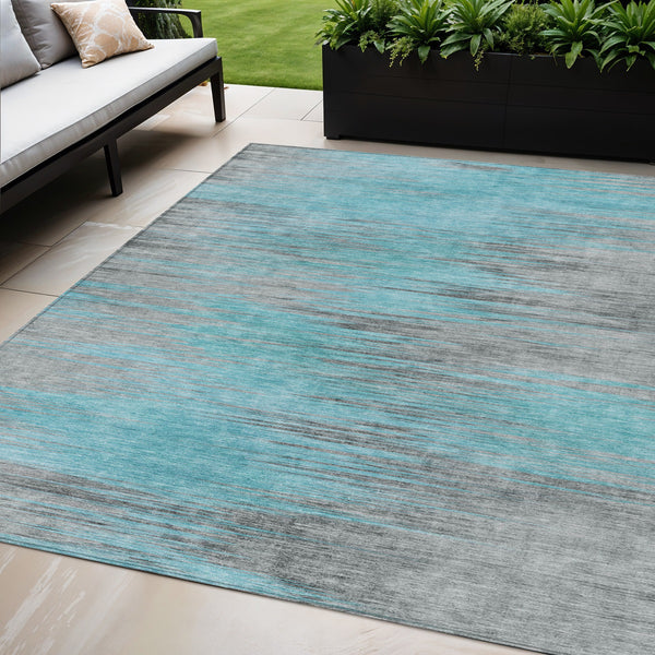 Homeroots 3' Denim Blue Abstract Washable Indoor Outdoor Area Rug - Stylish, Durable, And Easy To Maintain 5' X 8' Polyester 587183
