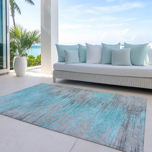 Homeroots 3' Denim Blue Abstract Washable Indoor Outdoor Area Rug - Stylish, Durable, And Easy To Maintain 5' X 8' Polyester 587183