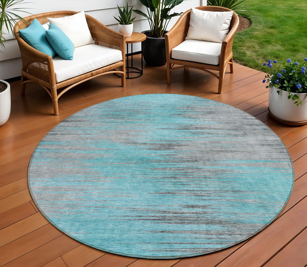 Homeroots 3' Denim Blue Abstract Washable Indoor Outdoor Area Rug - Stylish, Durable, And Easy To Maintain 8' Round Polyester 587184