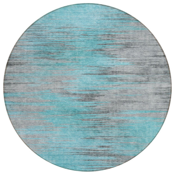 HomeRoots 5' Teal Blue Charcoal and Gray Abstract Washable Indoor Outdoor Area Rug for Modern Spaces 8' Round 587184