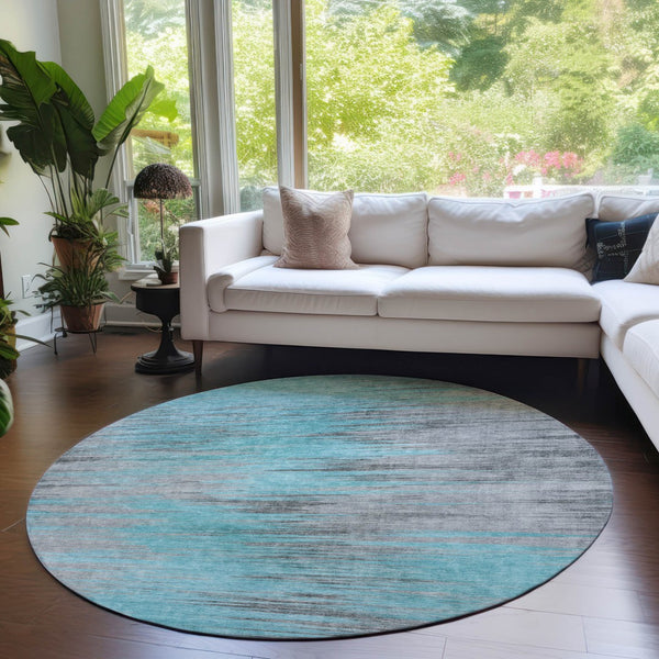 Homeroots 3' Denim Blue Abstract Washable Indoor Outdoor Area Rug - Stylish, Durable, And Easy To Maintain 8' Round Polyester 587184
